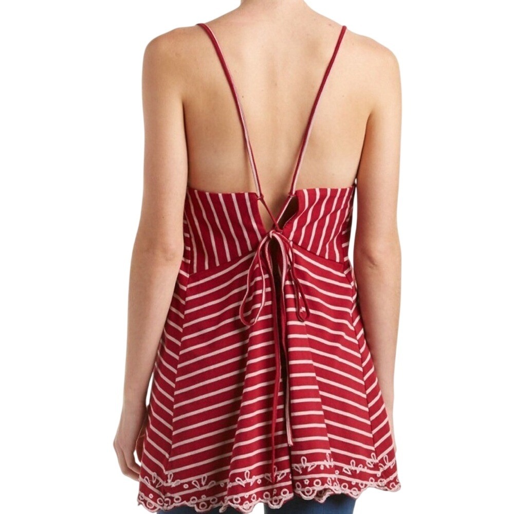 Free People‎ Seafaring Tank Top Embroidered Floral Stripe Tunic Cami Size Medium